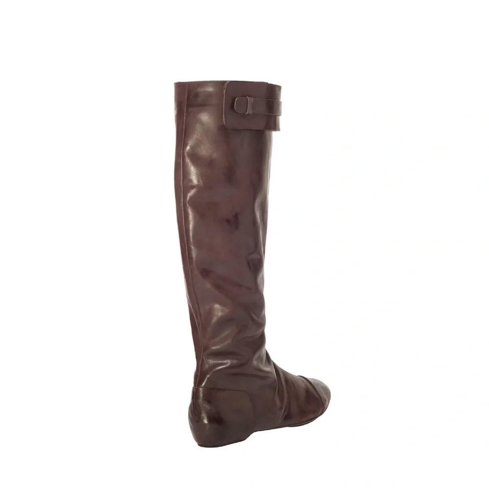 Maxstudio.com Dark Brown Draping Leather Boot Women’s Size 6.5 Fold Over Shaft